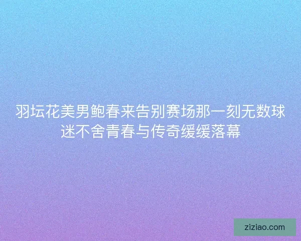 羽坛花美男鲍春来告别赛场那一刻无数球迷不舍青春与传奇缓缓落幕